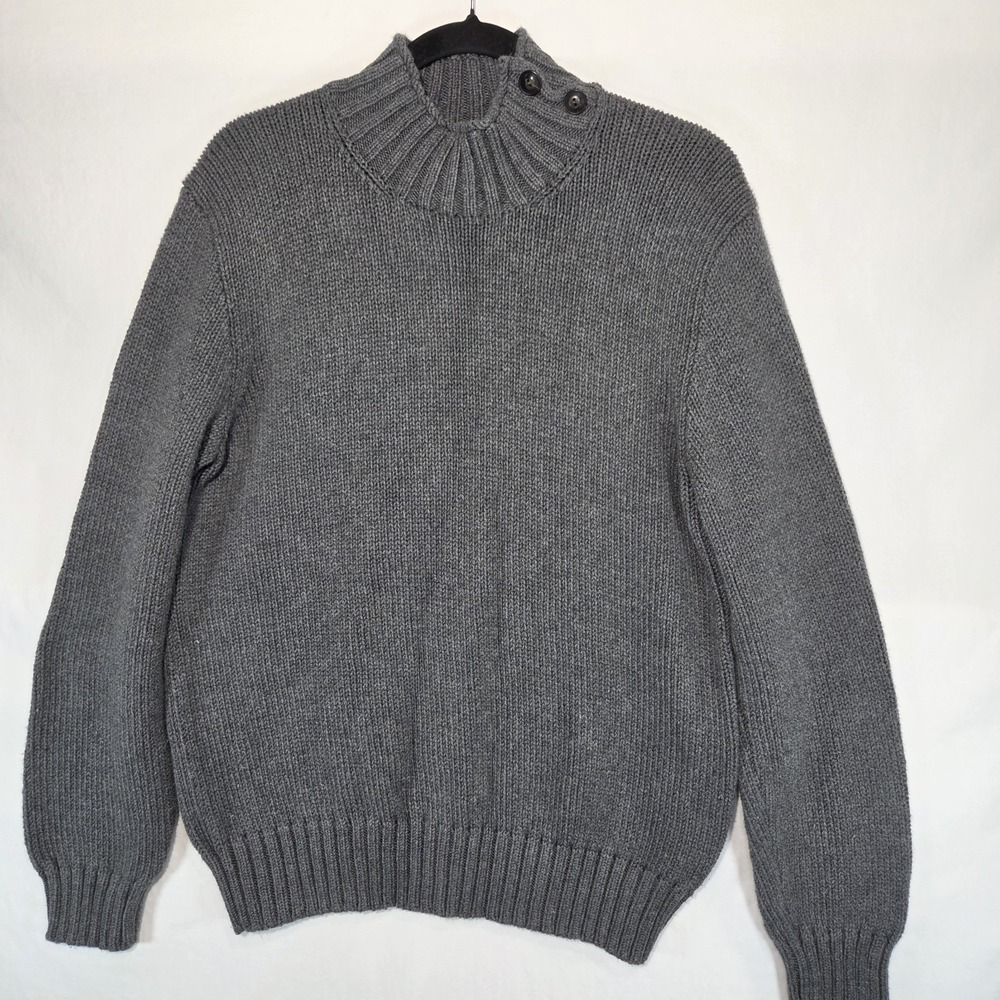 Polo Ralph Lauren Mock Neck Sweater Men M Gray Excellent 2-Button Cotton Knit